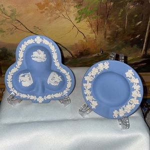 Wedgwood Cream Color on Blue Jasperware Club Shape ashtrays. Vintage